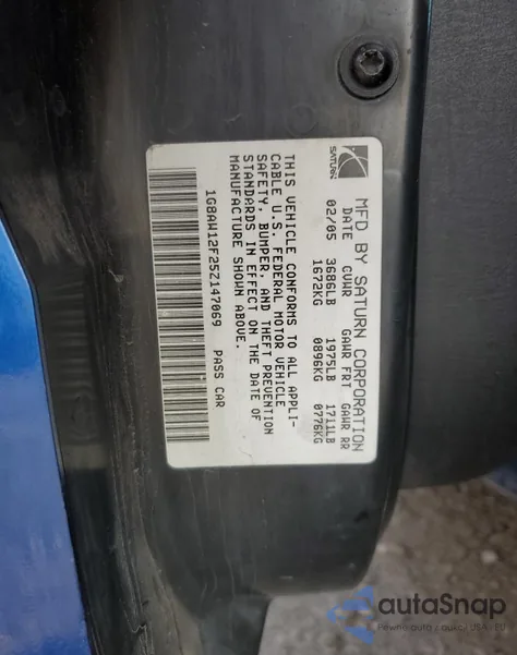 2005 Saturn Ion Level 3 from USA, damaged, VIN 1G8AW12F25Z147069